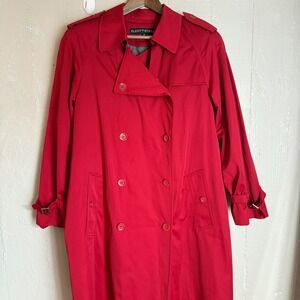 Fleet Street Red Trench Coat 16W Cotton Blend Zip Out Liner Classic Raincoat